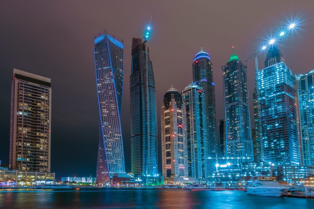 Dubai harbor at night