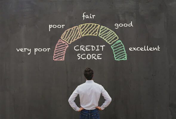 man watching credit score scale